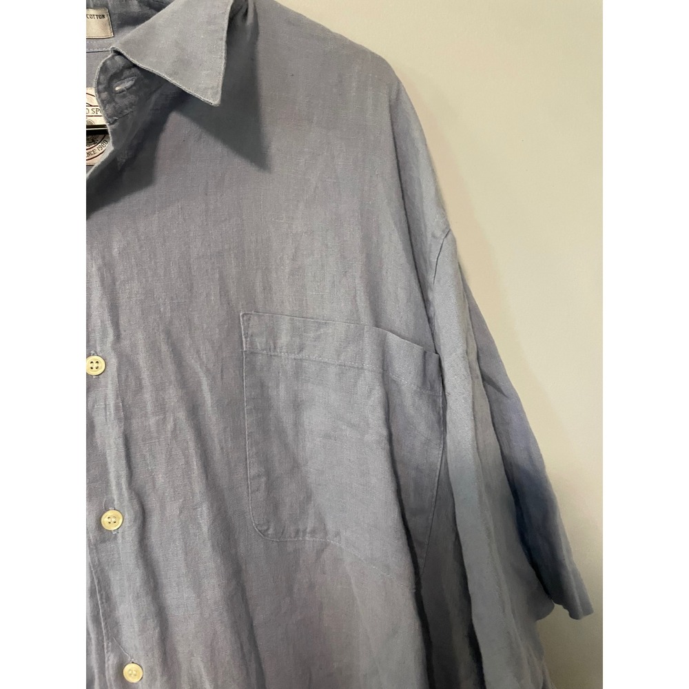 John Ashford Sport Mens XL Blue Linen Blend Short Sleeve Button Down Shirt - Picture 6 of 6